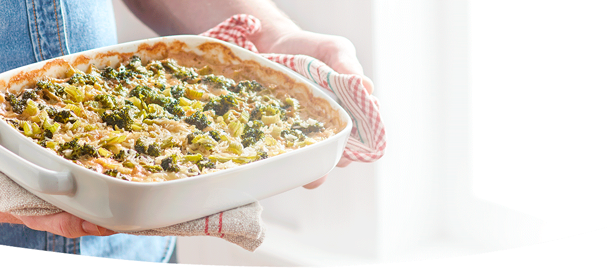 Broccoli casserole recipe made with cheese and Vanilla Ensure® Regular